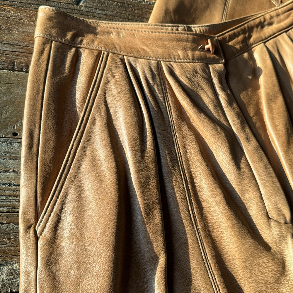Vintahe Sema camelleather pleated pants EVC size 28 - Picture 2 of 13